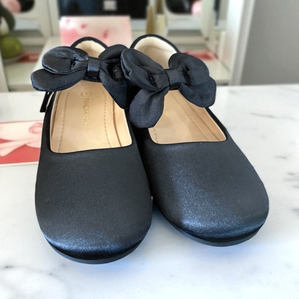 Girls Black Satin Bow Flats size 1 - Picture 3 of 5